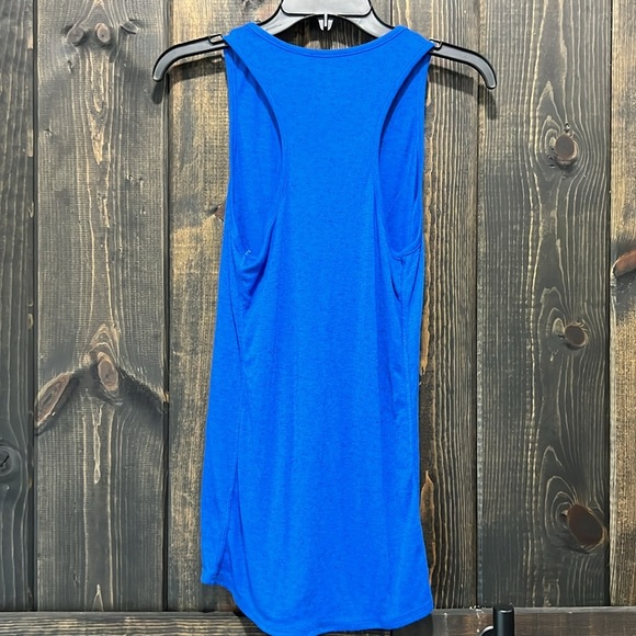 Athleta Racerback Tank Top M Blue Hi Low Hem Heathered Stretch Workout Athletic - Picture 6 of 8